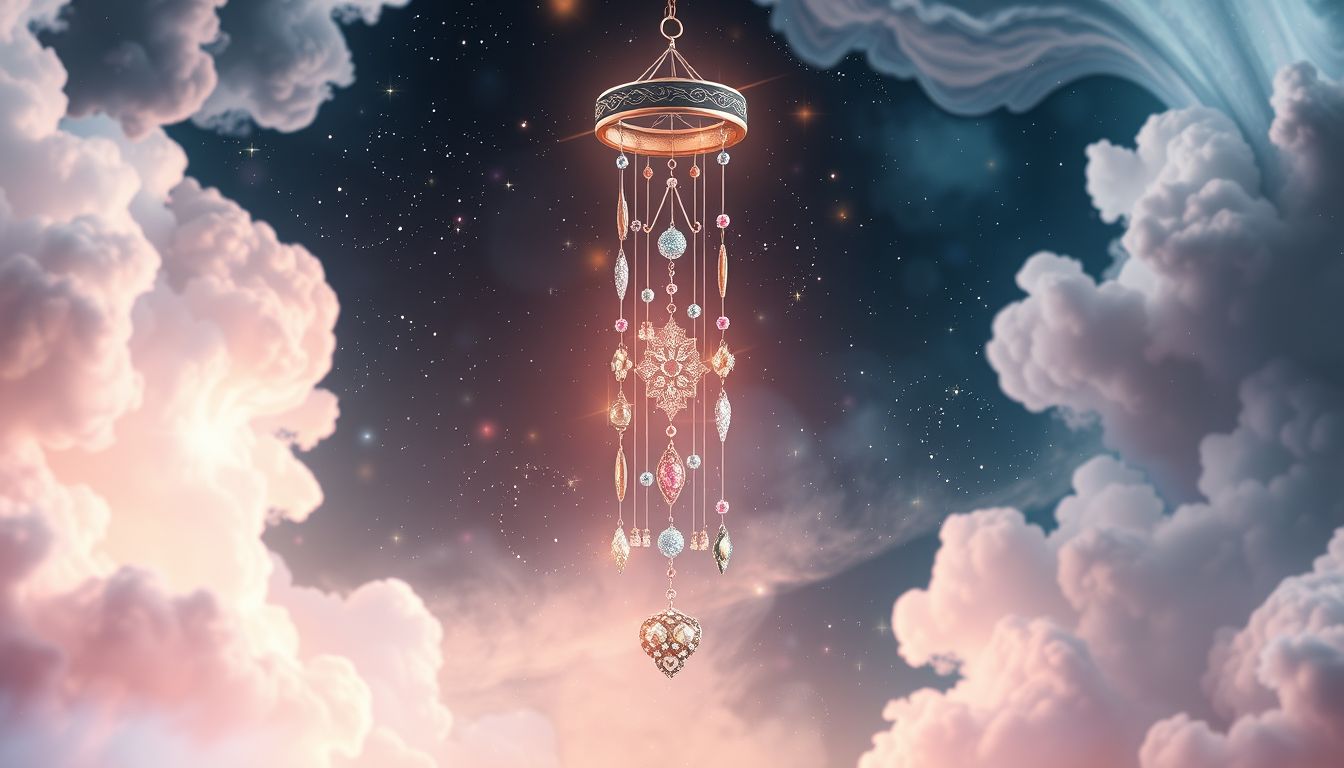 Edelstein-Windspiele symbolisieren Glück und Freude im Leben.