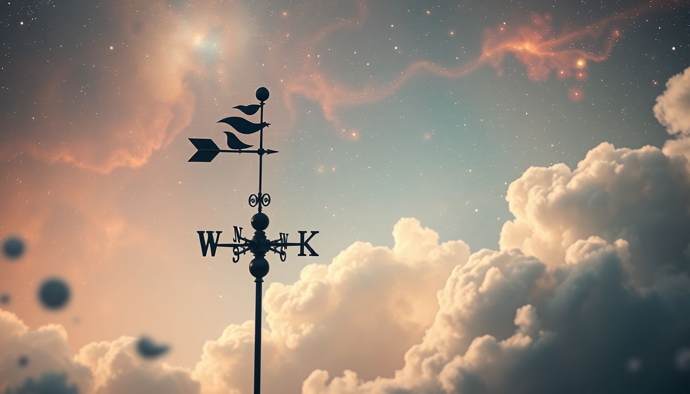 Eine falsch zeigende Wetterfahne symbolisiert irreführende Lebensentscheidungen.