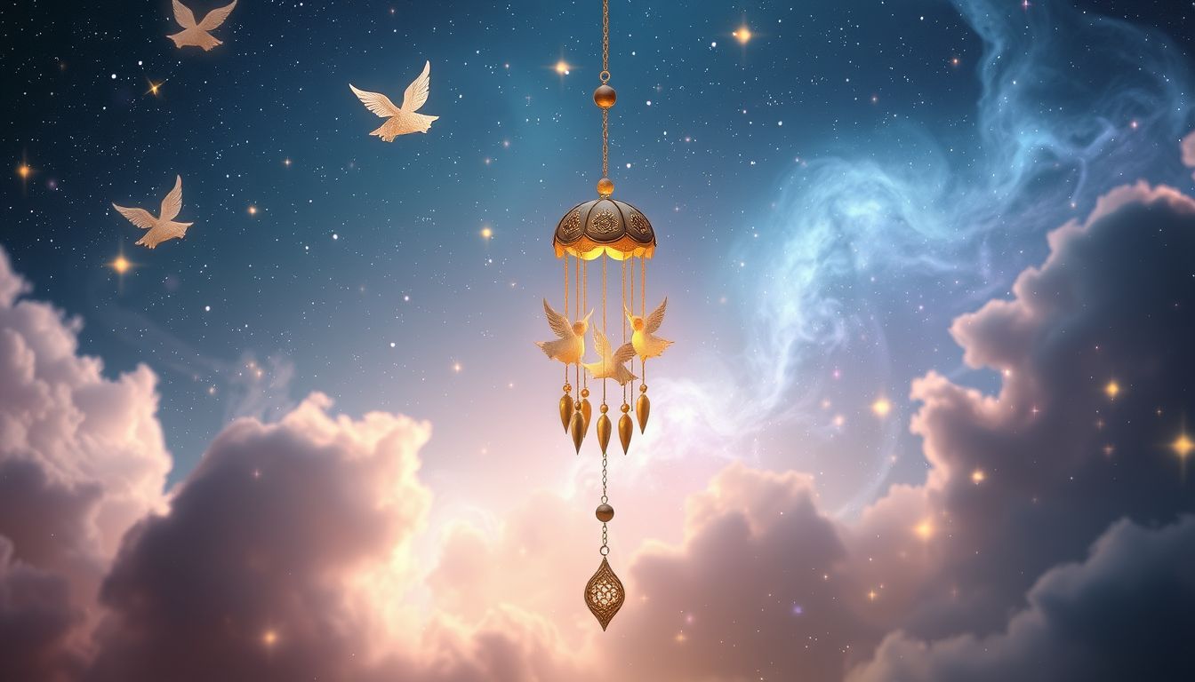 Windspiele mit Engelsfiguren symbolisieren Schutz und spirituelle Führung.
