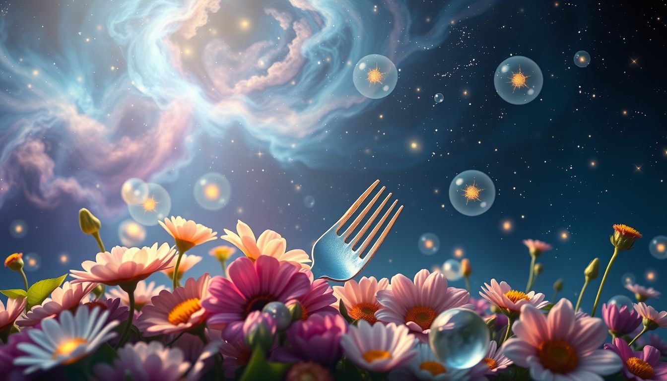Eine Gabel im Garten symbolisiert überraschende Ernte und Wachstum.