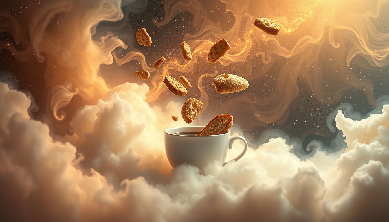 Brot in Kaffee tunken symbolisiert Genuss und Verbundenheit.