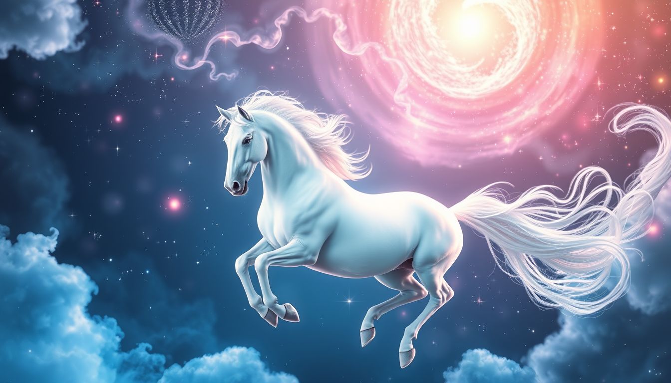 Eine weiße Stute symbolisiert Reinheit und spirituelle Erneuerung.
