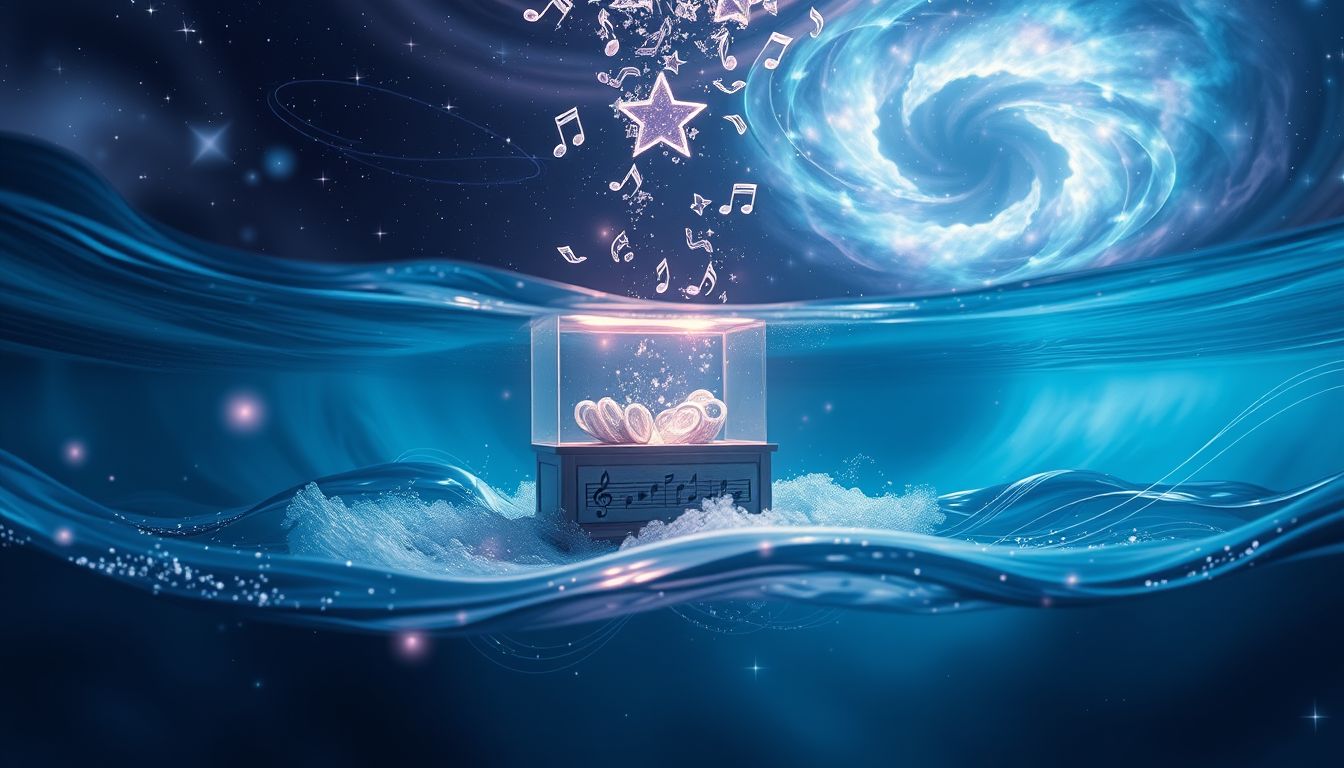 Eine Spieluhr unter Wasser symbolisiert verlorene Erinnerungen und Sehnsüchte.