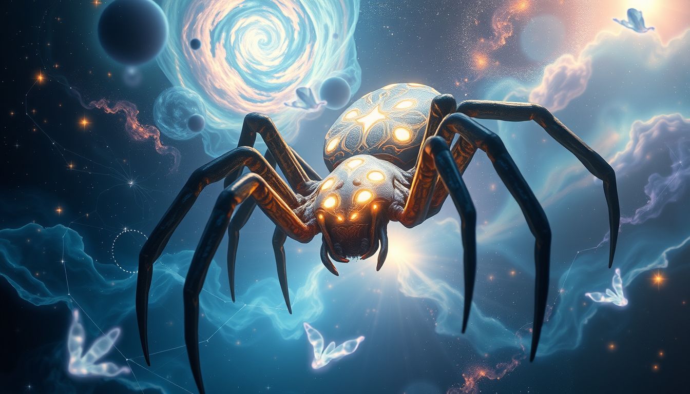 Eine sprechende Kreuzspinne symbolisiert unbewusste Weisheit und Orientierung.
