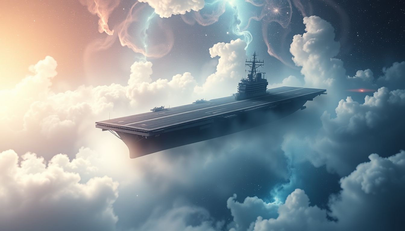 Traum vom Flugzeugträger im Weltraum symbolisiert grenzenlose Freiheit.