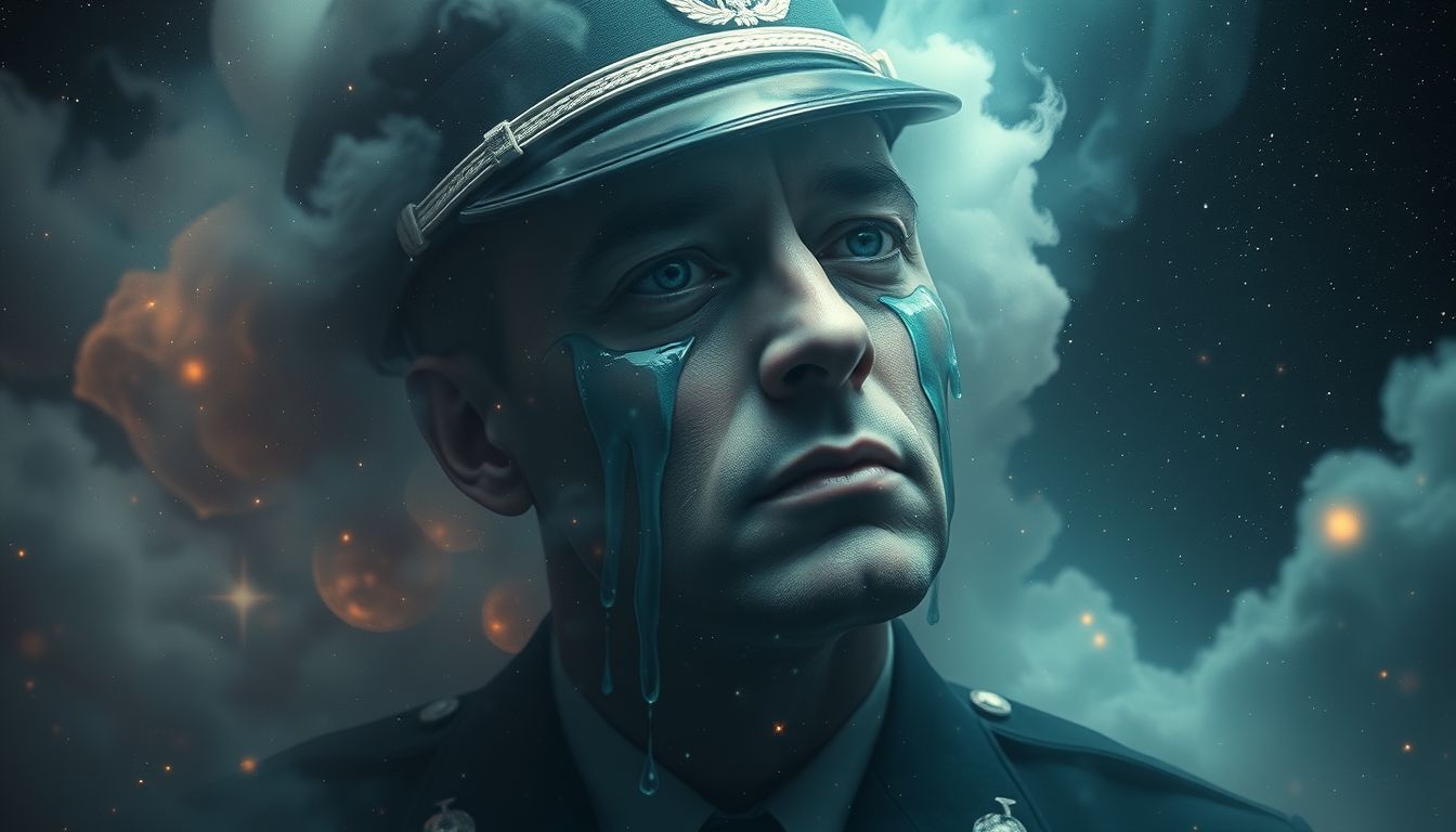 Ein weinender Offizier symbolisiert verborgene Traurigkeit und Verletzlichkeit.