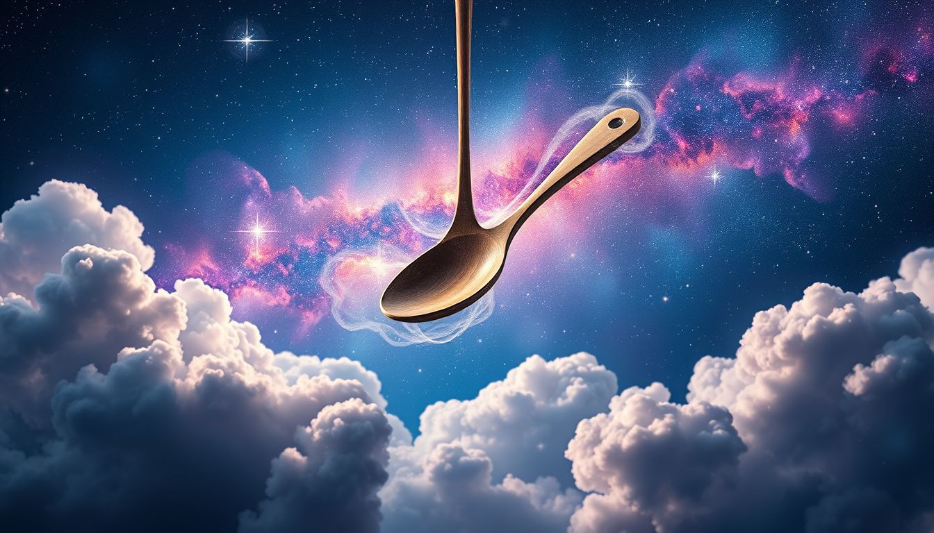 Ein Holzlöffel im Himmel symbolisiert Frieden und Erfüllung.