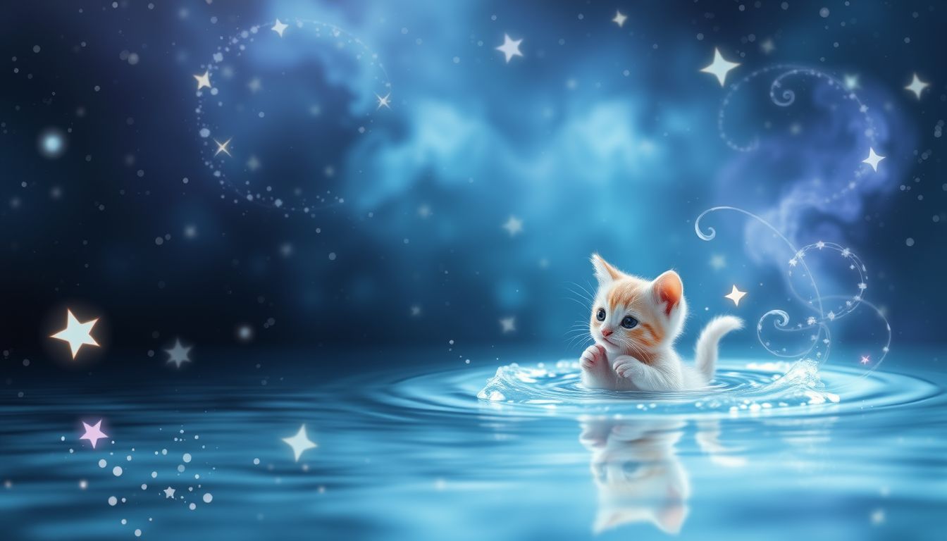 Kätzchen im Wasser symbolisieren emotionale Herausforderungen und Anpassung.