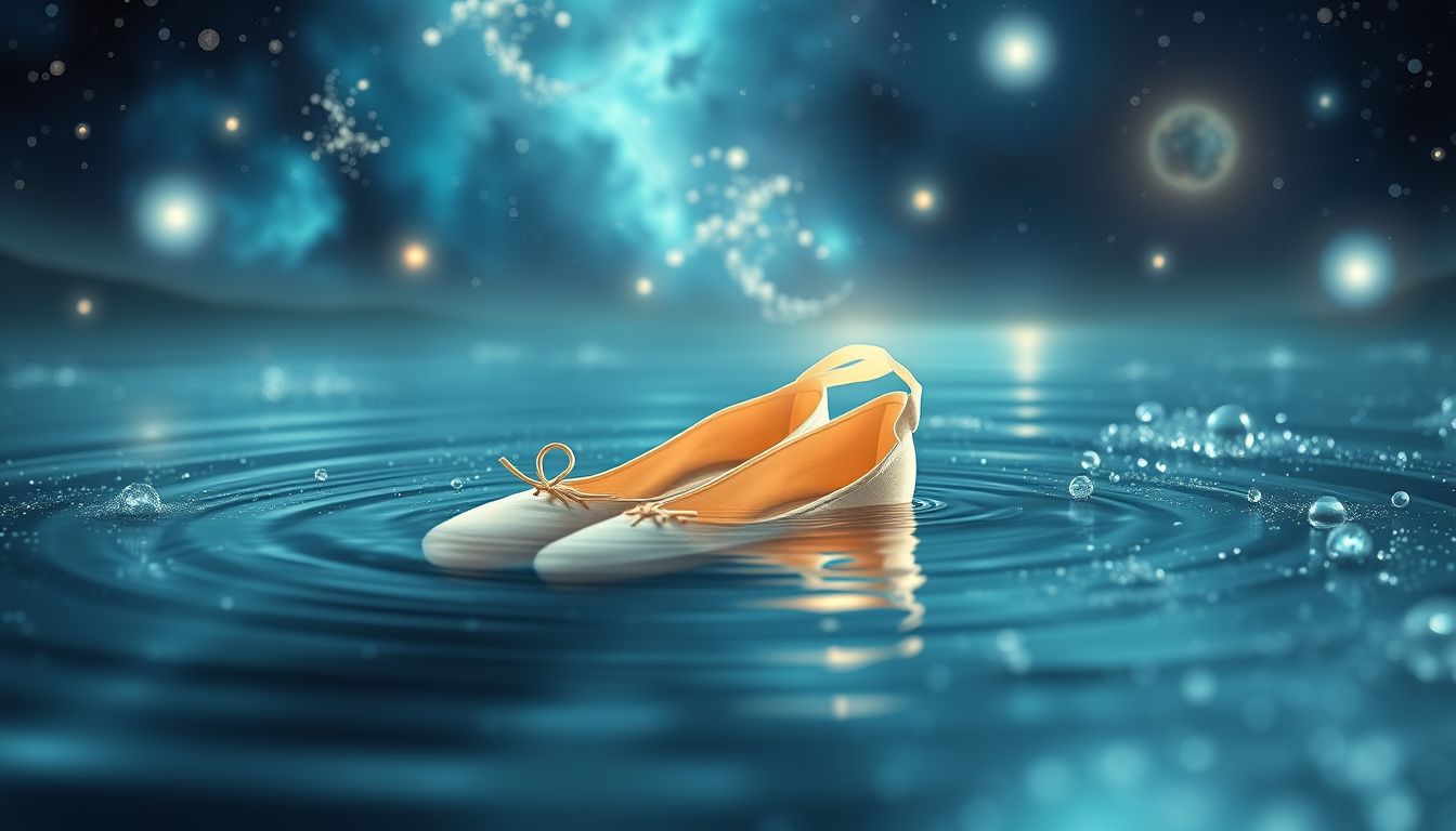 Ballettschuhe im Wasser symbolisieren emotionale Tiefe und Verletzlichkeit.