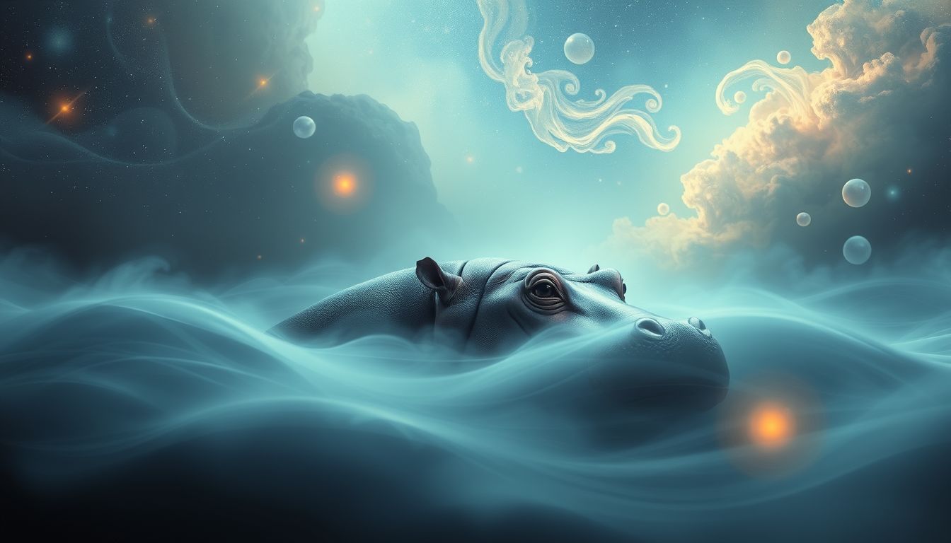 Ein verstecktes Flusspferd symbolisiert verborgene Emotionen und Ängste.