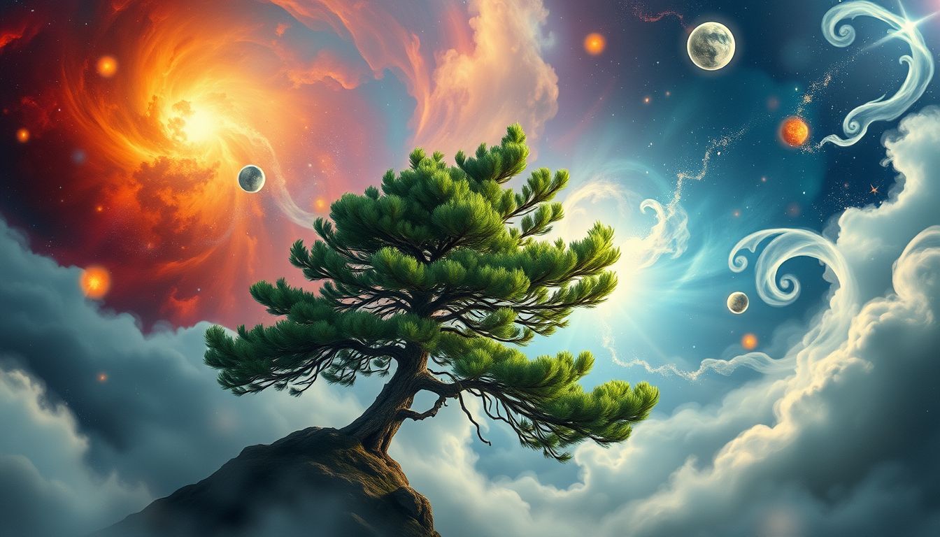Eine Zirbe im Sturm symbolisiert innere Stärke und Resilienz.