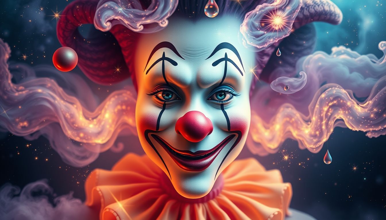 Der Clown symbolisiert versteckte Emotionen hinter einer fröhlichen Fassade.