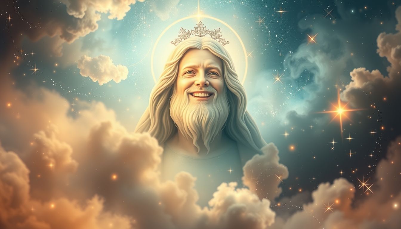 Ein lachender Heiliger symbolisiert Hoffnung und spirituelle Freude.