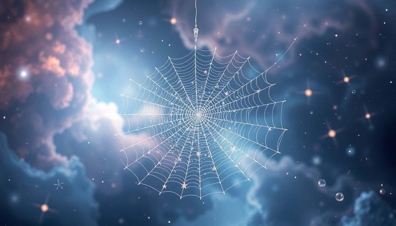 Ein glitzerndes Spinnennetz symbolisiert verborgene Chancen und Verbindungen.