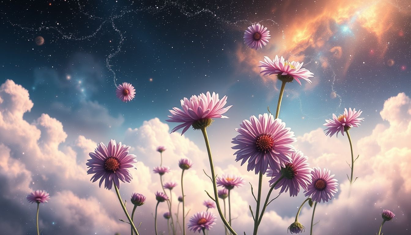 Der verwelkte Aster symbolisiert vergängliche Schönheit und verlorene Träume.